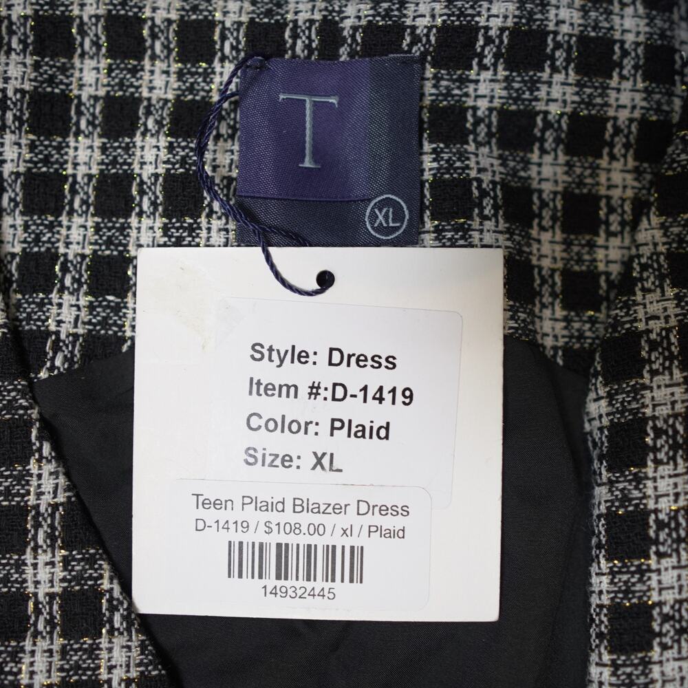 Teen Plaid Blazer Dress Sz XL Open Front Gold Button Double Breasted V-Neck NWT - Picture 4 of 13